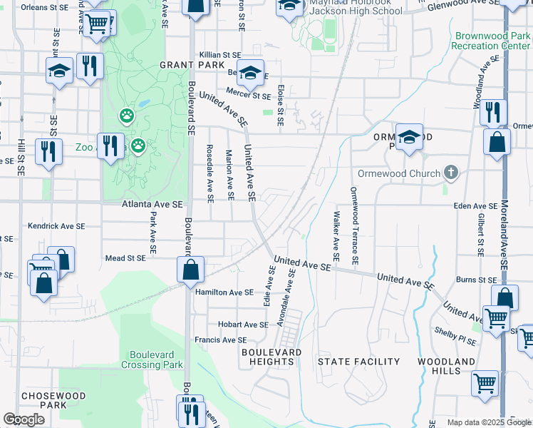 map of restaurants, bars, coffee shops, grocery stores, and more near 807 Commonwealth Avenue Southeast in Atlanta