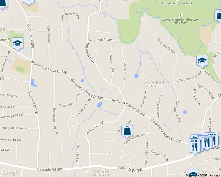 map of restaurants, bars, coffee shops, grocery stores, and more near 2719 Benjamin E Mays Drive Southwest in Atlanta