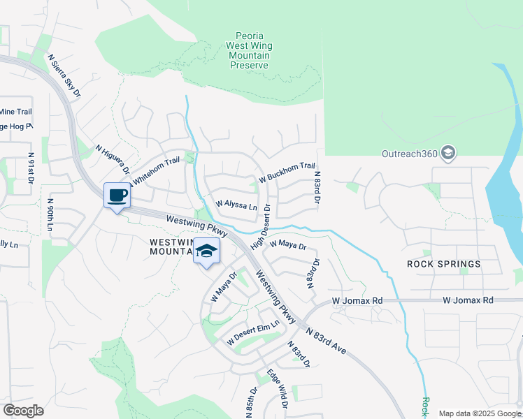 map of restaurants, bars, coffee shops, grocery stores, and more near 27121 North 84th Drive in Peoria