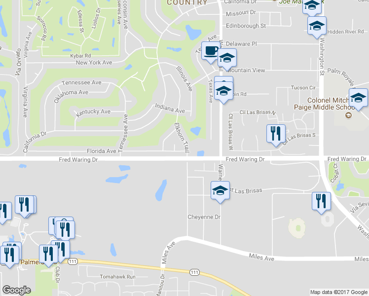 map of restaurants, bars, coffee shops, grocery stores, and more near 77340 Florida Avenue in Palm Desert