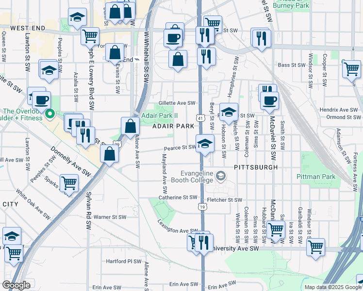 map of restaurants, bars, coffee shops, grocery stores, and more near in Atlanta
