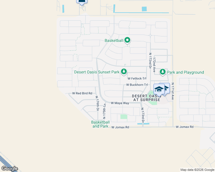 map of restaurants, bars, coffee shops, grocery stores, and more near 17555 West Fetlock Trail in Surprise