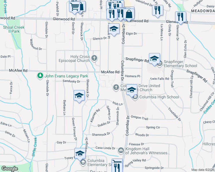 map of restaurants, bars, coffee shops, grocery stores, and more near 3247 Borogrove Way in Decatur