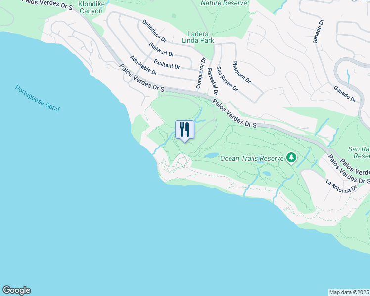 map of restaurants, bars, coffee shops, grocery stores, and more near 1 Trump National Drive in Rancho Palos Verdes