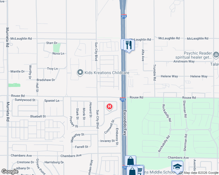 map of restaurants, bars, coffee shops, grocery stores, and more near 26863 Buccaneer Drive in Menifee