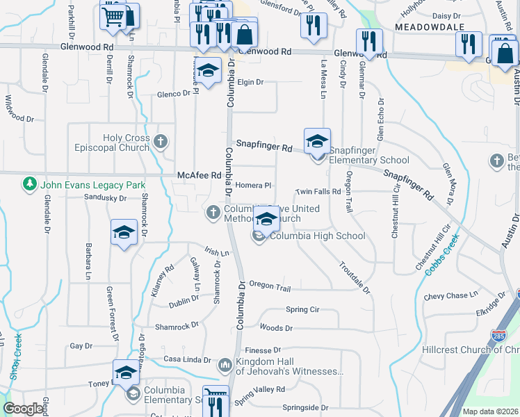 map of restaurants, bars, coffee shops, grocery stores, and more near 3409 Homera Place in Decatur