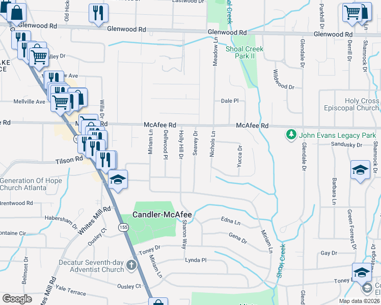 map of restaurants, bars, coffee shops, grocery stores, and more near 2053 Seavey Drive in Decatur