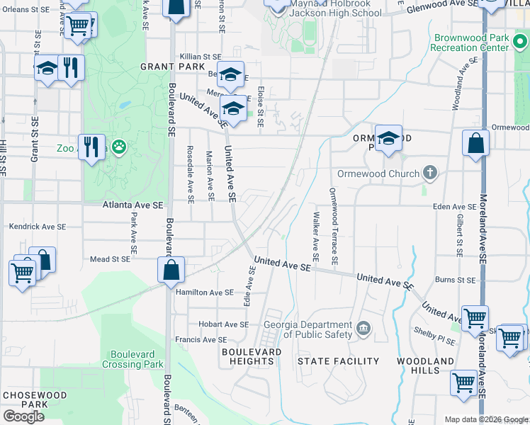 map of restaurants, bars, coffee shops, grocery stores, and more near 857 Charles Bank Avenue Southeast in Atlanta