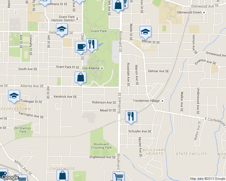 map of restaurants, bars, coffee shops, grocery stores, and more near in Atlanta
