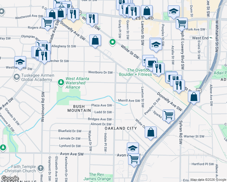 map of restaurants, bars, coffee shops, grocery stores, and more near 925 Oakland Drive Southwest in Atlanta