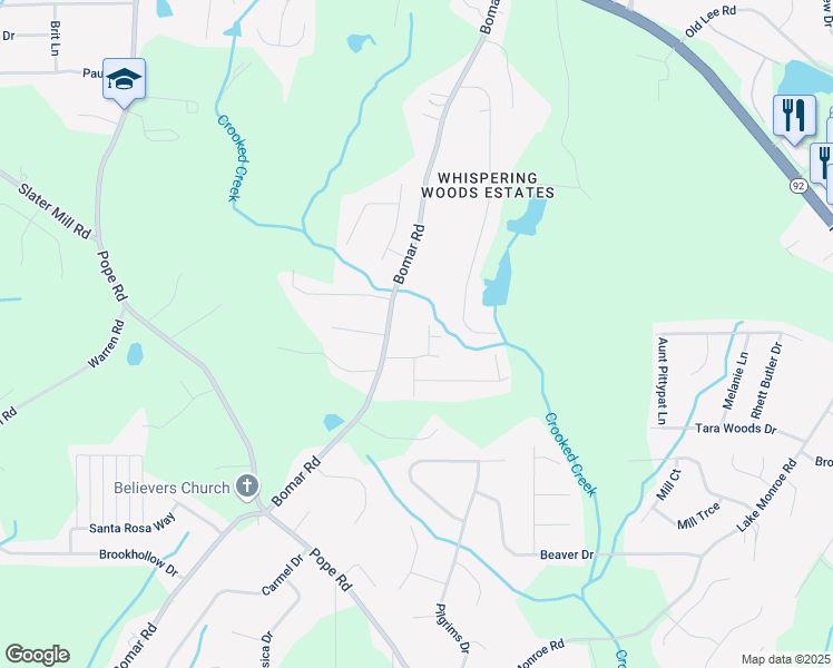 map of restaurants, bars, coffee shops, grocery stores, and more near 2761 Whisper Court in Douglasville