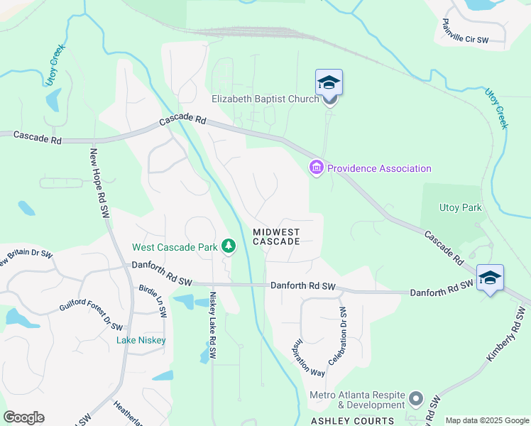 map of restaurants, bars, coffee shops, grocery stores, and more near 110 Regency Center Drive Southwest in Atlanta