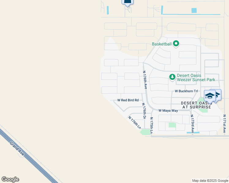 map of restaurants, bars, coffee shops, grocery stores, and more near 17637 West Bajada Road in Surprise