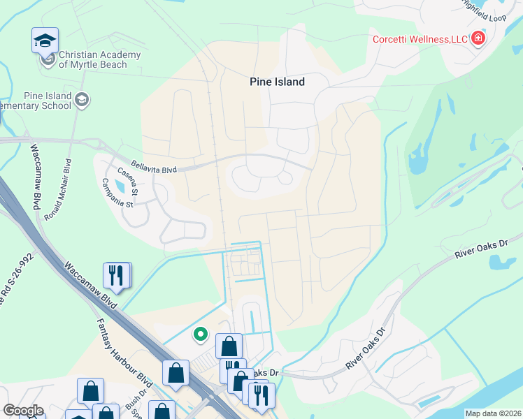 map of restaurants, bars, coffee shops, grocery stores, and more near in Carolina Forest
