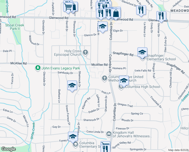 map of restaurants, bars, coffee shops, grocery stores, and more near 3232 Borogrove Way in Decatur