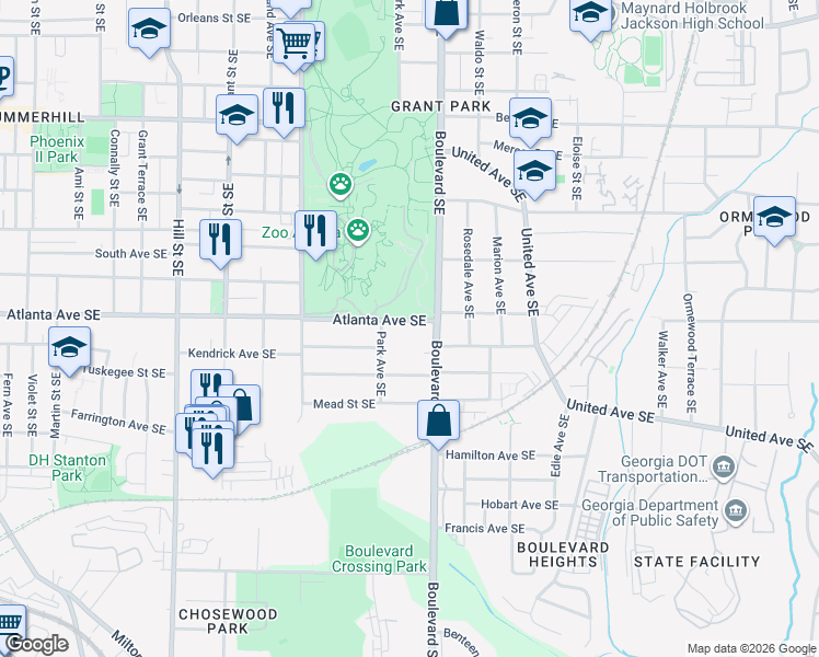 map of restaurants, bars, coffee shops, grocery stores, and more near in Atlanta