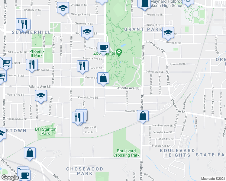 map of restaurants, bars, coffee shops, grocery stores, and more near 420496 Atlanta Avenue Southeast in Atlanta