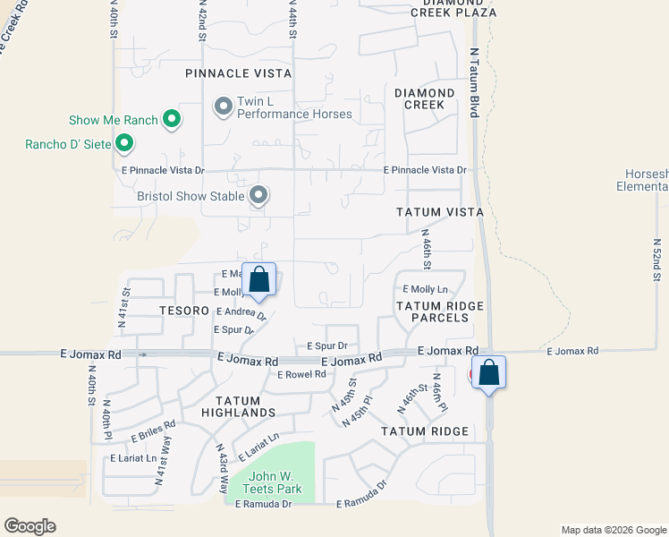 map of restaurants, bars, coffee shops, grocery stores, and more near 27025 North 44th Street in Cave Creek