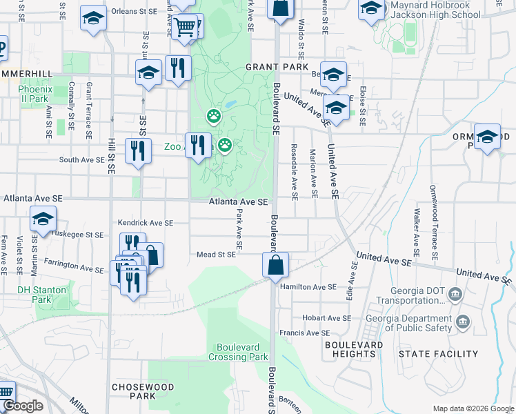 map of restaurants, bars, coffee shops, grocery stores, and more near in Atlanta