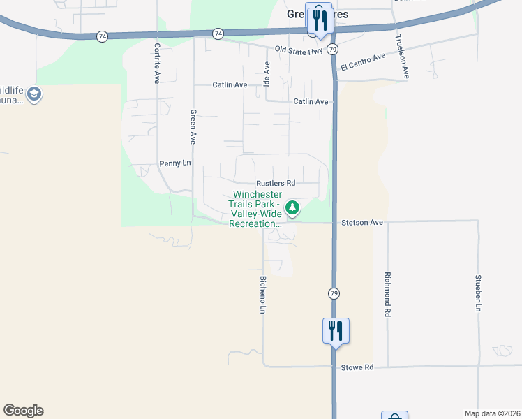 map of restaurants, bars, coffee shops, grocery stores, and more near 26968 Buffalo Road in Winchester