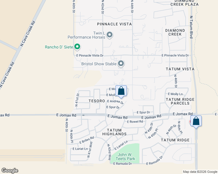 map of restaurants, bars, coffee shops, grocery stores, and more near 4228 East Redbird Road in Cave Creek
