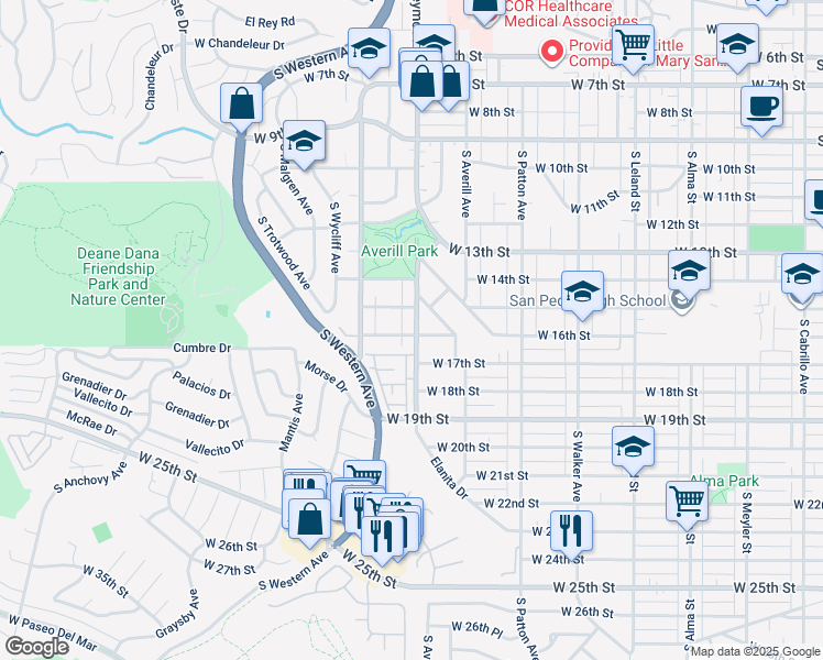 map of restaurants, bars, coffee shops, grocery stores, and more near 1519 South Weymouth Avenue in Los Angeles