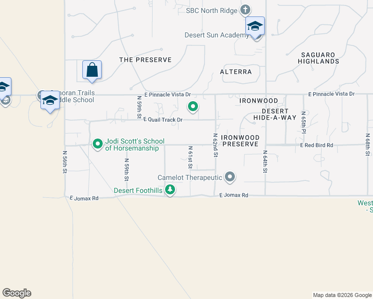 map of restaurants, bars, coffee shops, grocery stores, and more near 26960 North 61st Street in Scottsdale
