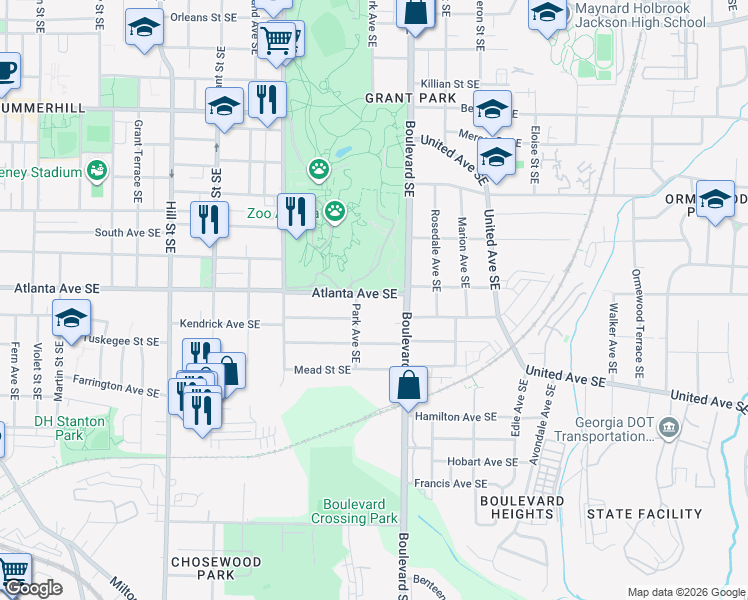 map of restaurants, bars, coffee shops, grocery stores, and more near 539 Atlanta Avenue Southeast in Atlanta