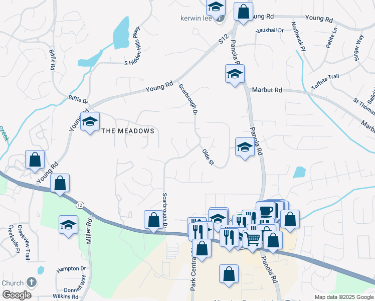 map of restaurants, bars, coffee shops, grocery stores, and more near 1975 Overton Trail in Stone Mountain