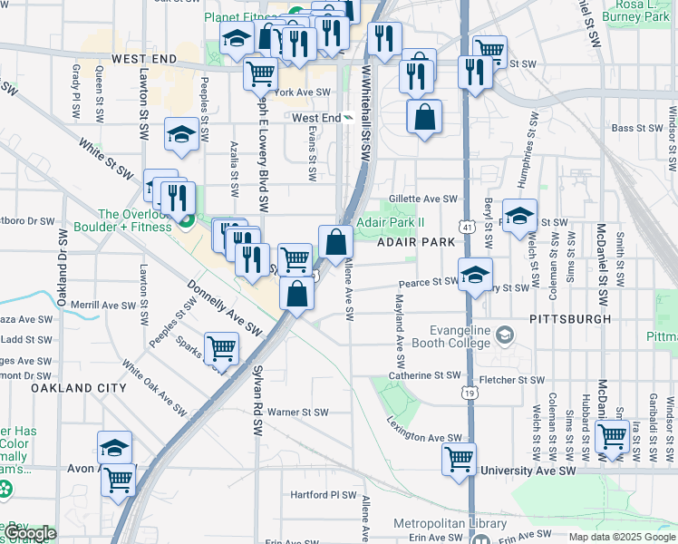 map of restaurants, bars, coffee shops, grocery stores, and more near 892 Murphy Avenue Southwest in Atlanta