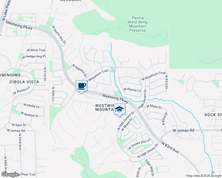 map of restaurants, bars, coffee shops, grocery stores, and more near 27191 North 86th Avenue in Peoria