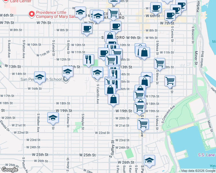 map of restaurants, bars, coffee shops, grocery stores, and more near 721 West 15th Street in Los Angeles