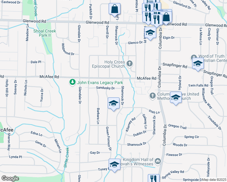 map of restaurants, bars, coffee shops, grocery stores, and more near 3211 Sandusky Drive in Decatur