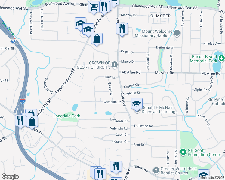 map of restaurants, bars, coffee shops, grocery stores, and more near 2078 East Lilac Lane in Decatur