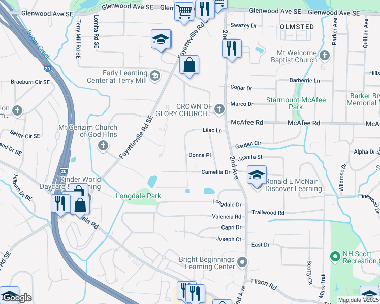map of restaurants, bars, coffee shops, grocery stores, and more near 1896 Donna Place in Decatur