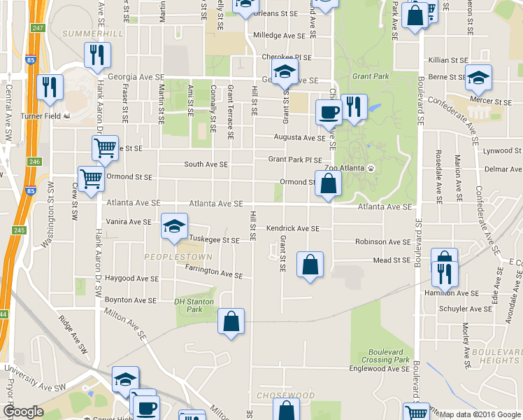 map of restaurants, bars, coffee shops, grocery stores, and more near in Atlanta