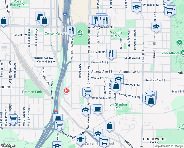 map of restaurants, bars, coffee shops, grocery stores, and more near 22 Atlanta Avenue Southeast in Atlanta