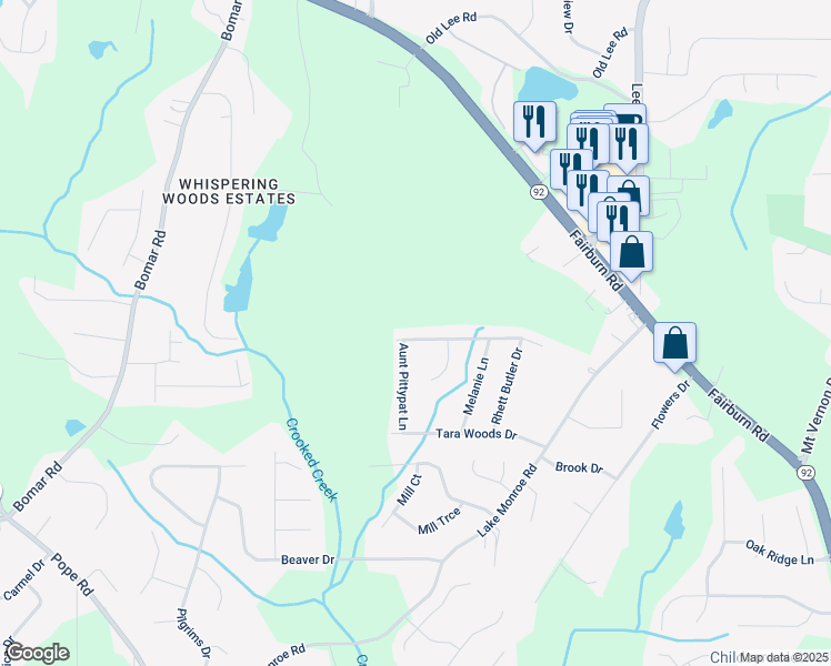 map of restaurants, bars, coffee shops, grocery stores, and more near 3060 Wilkes Plantation Way in Douglasville