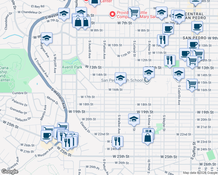 map of restaurants, bars, coffee shops, grocery stores, and more near 1272 West 16th Street in Los Angeles