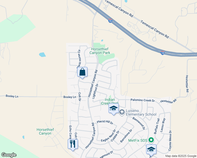 map of restaurants, bars, coffee shops, grocery stores, and more near 13320 Crystal Springs Drive in Corona