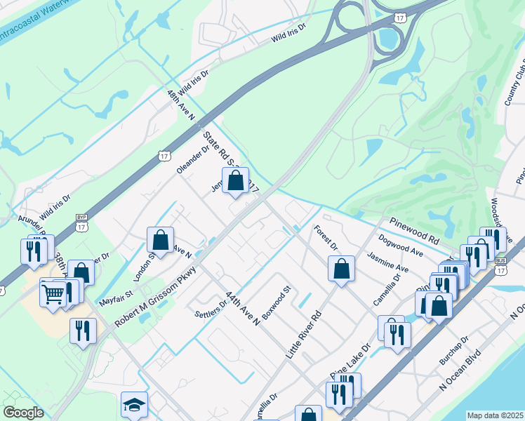 map of restaurants, bars, coffee shops, grocery stores, and more near 4719 Cobblestone Drive in Myrtle Beach