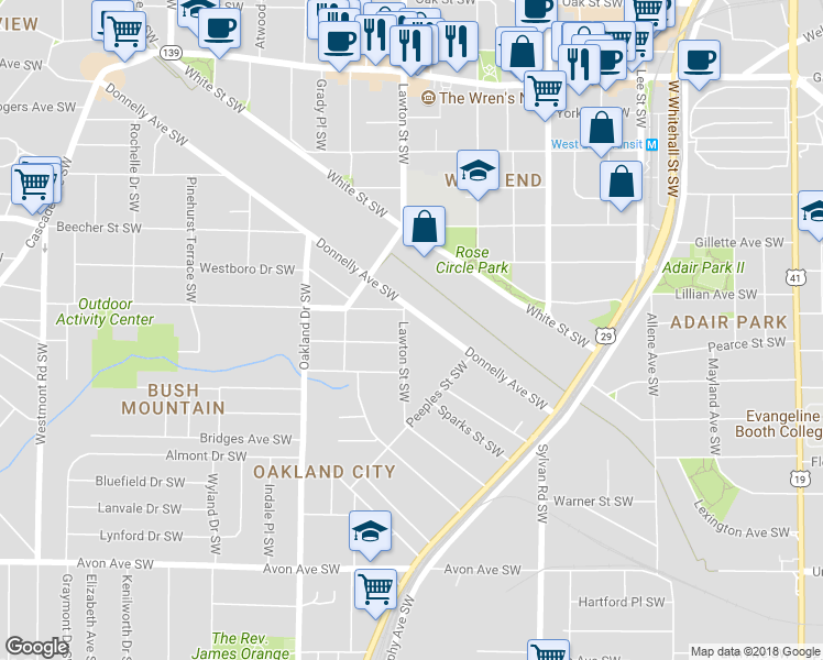 map of restaurants, bars, coffee shops, grocery stores, and more near 920 Lawton Street Southwest in Atlanta