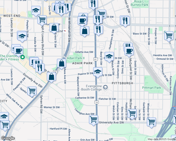 map of restaurants, bars, coffee shops, grocery stores, and more near 907 Oakhill Avenue Southwest in Atlanta