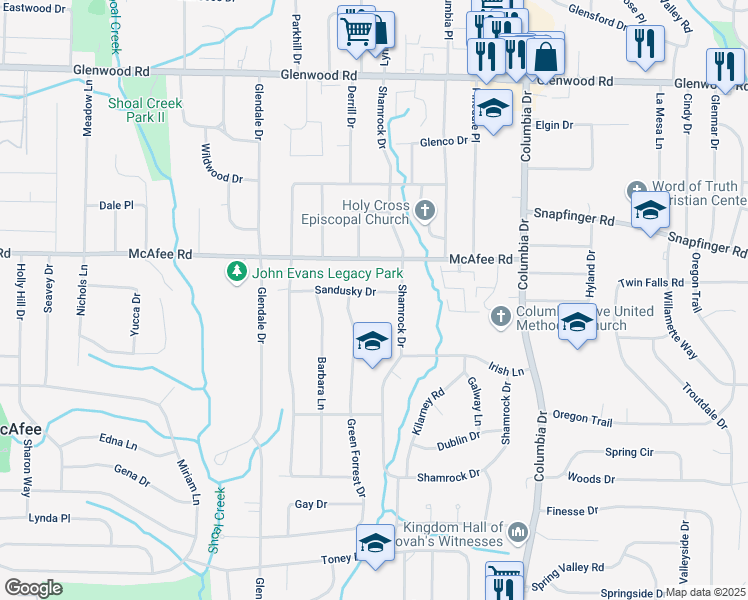 map of restaurants, bars, coffee shops, grocery stores, and more near 3211 Sandusky Drive in Decatur