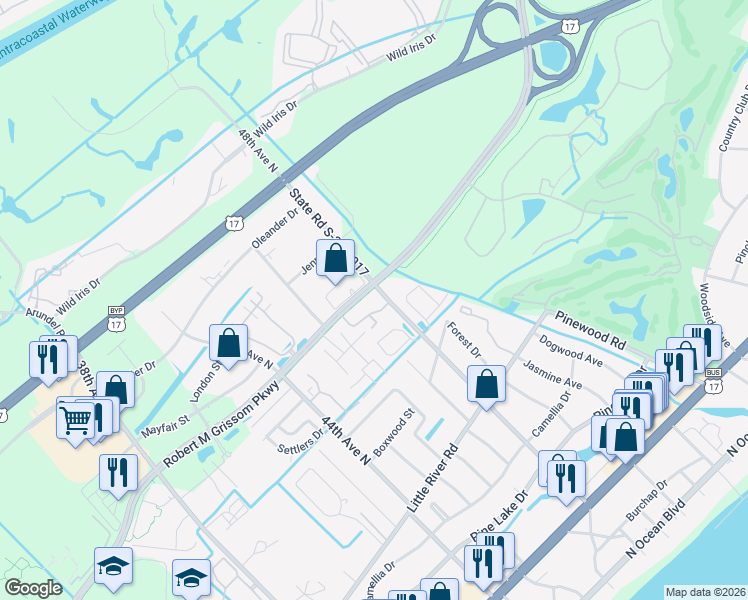 map of restaurants, bars, coffee shops, grocery stores, and more near 4713 Cobblestone Drive in Myrtle Beach