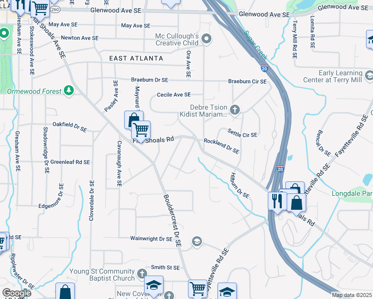 map of restaurants, bars, coffee shops, grocery stores, and more near 891 Paoli Avenue Southeast in Atlanta