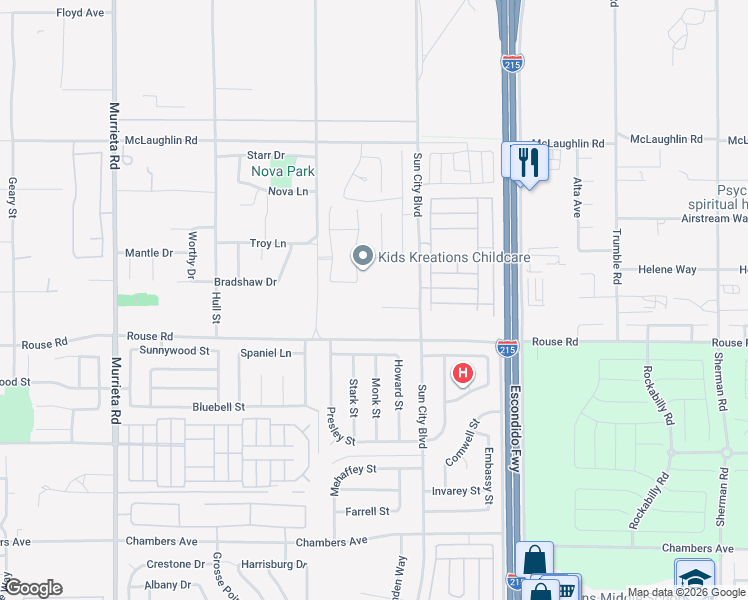 map of restaurants, bars, coffee shops, grocery stores, and more near 26516 Phyllis Circle in Menifee