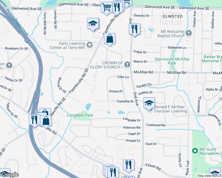 map of restaurants, bars, coffee shops, grocery stores, and more near 1896 Donna Place in Decatur