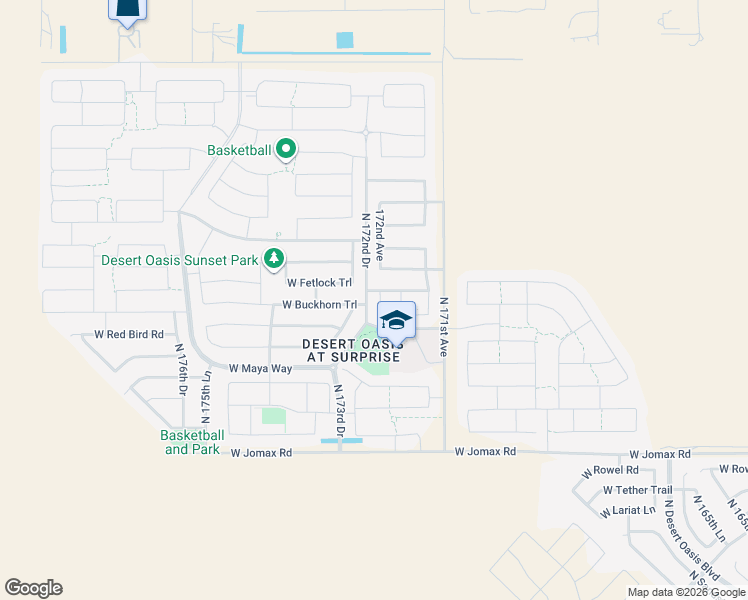 map of restaurants, bars, coffee shops, grocery stores, and more near 27218 172nd Ave in Surprise