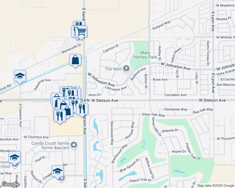 map of restaurants, bars, coffee shops, grocery stores, and more near 2771 Lancaster Avenue in Hemet